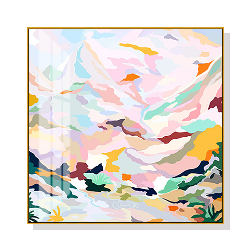 50cmx50cm Abstract Pink Mountain Hand Painted Style Gold Frame Canvas Wall Art Tristar Online