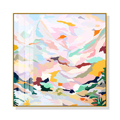 70cmx70cm Abstract Pink Mountain Hand Painted Style Gold Frame Canvas Wall Art Tristar Online