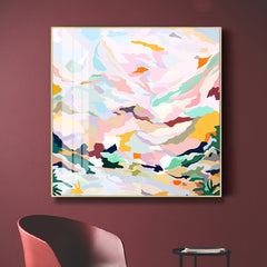 80cmx80cm Abstract Pink Mountain Hand Painted Style Gold Frame Canvas Wall Art Tristar Online