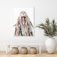 50cmx70cm BOHO Girl White Frame Canvas Wall Art Tristar Online