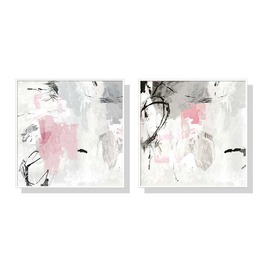 50cmx50cm Abstract Pink Grey 2 Sets White Frame Canvas Wall Art Tristar Online