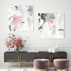 50cmx50cm Abstract Pink Grey 2 Sets White Frame Canvas Wall Art Tristar Online