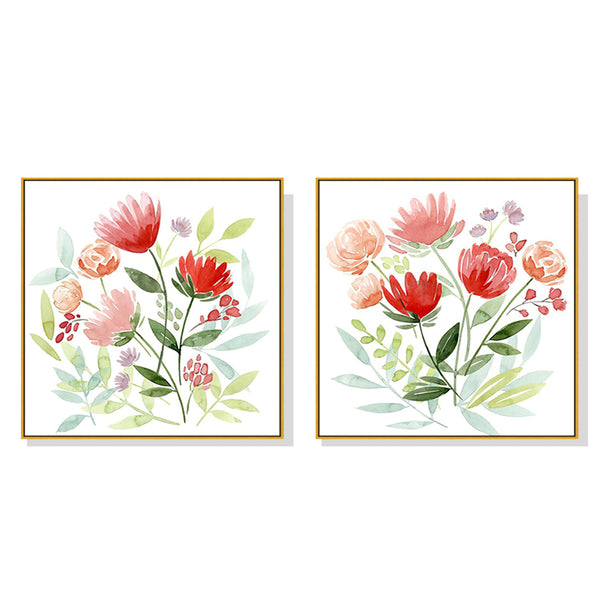Wall Art 40cmx40cm Florals 2 Sets Gold Frame Canvas Tristar Online