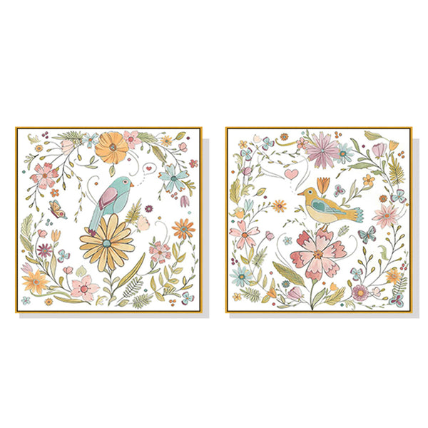 50cmx50cm Floral birds 2 Sets Gold Frame Canvas Wall Art Tristar Online