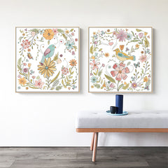 50cmx50cm Floral birds 2 Sets Gold Frame Canvas Wall Art Tristar Online