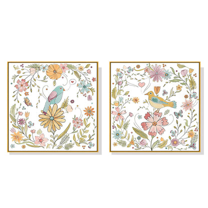 60cmx60cm Floral birds 2 Sets Gold Frame Canvas Wall Art Tristar Online