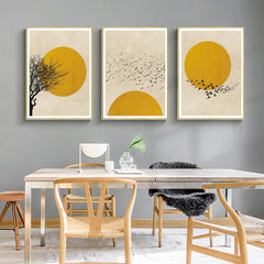 Wall Art 90cmx135cm Flock Of Birds Sun Silhouette 3 Sets Gold Frame Canvas Tristar Online