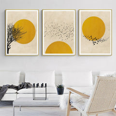 40cmx60cm Flock Of Birds Sun Silhouette 3 Sets Gold Frame Canvas Wall Art Tristar Online