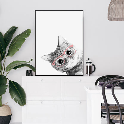 Wall Art 40cmx60cm Cat With Glasses Black Frame Canvas Tristar Online
