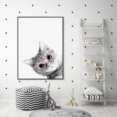 Wall Art 90cmx135cm Cat With Glasses Black Frame Canvas Tristar Online