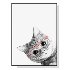 50cmx70cm Cat With Glasses Black Frame Canvas Wall Art Tristar Online