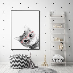 50cmx70cm Cat With Glasses Black Frame Canvas Wall Art Tristar Online