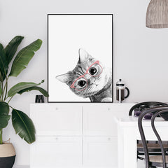 50cmx70cm Cat With Glasses Black Frame Canvas Wall Art Tristar Online