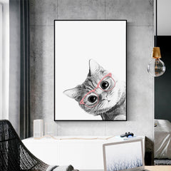 50cmx70cm Cat With Glasses Black Frame Canvas Wall Art Tristar Online