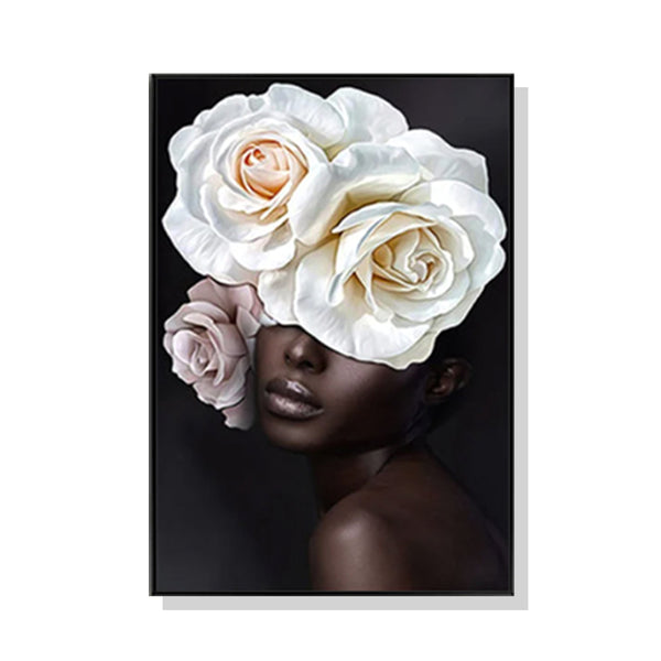 Wall Art 100cmx150cm Flower African Woman Black Frame Canvas Tristar Online