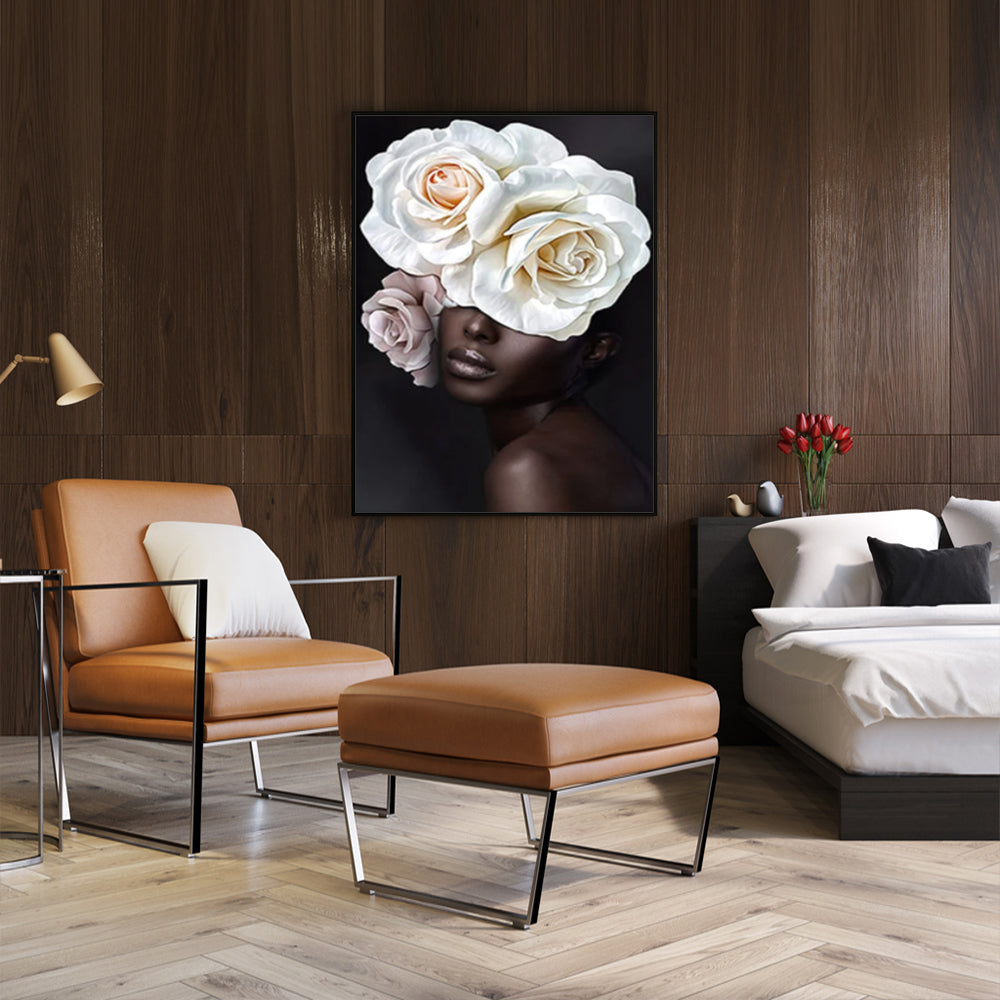 Wall Art 100cmx150cm Flower African Woman Black Frame Canvas Tristar Online