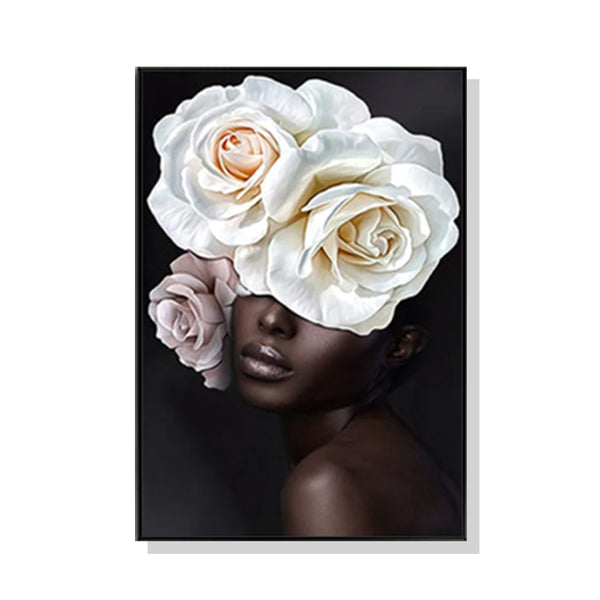 50cmx70cm Flower African Woman Black Frame Canvas Wall Art Tristar Online