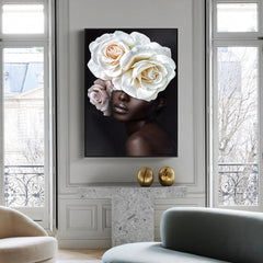 50cmx70cm Flower African Woman Black Frame Canvas Wall Art Tristar Online