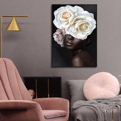 50cmx70cm Flower African Woman Black Frame Canvas Wall Art Tristar Online