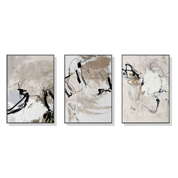 40cmx60cm Modern Abstract Beige 3 Sets Black Frame Canvas Wall Art Tristar Online