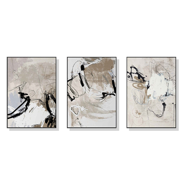 60cmx90cm Modern Abstract Beige 3 Sets Black Frame Canvas Wall Art Tristar Online