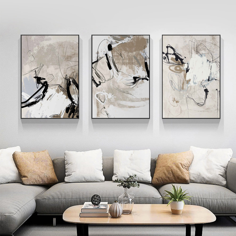 60cmx90cm Modern Abstract Beige 3 Sets Black Frame Canvas Wall Art Tristar Online