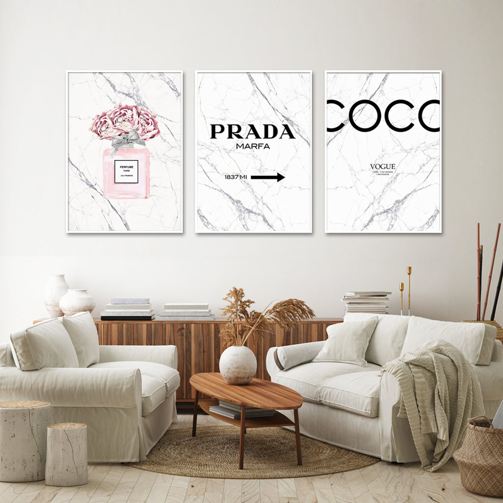 40cmx60cm Fashion Perfume 3 Sets White Frame Canvas Wall Art Tristar Online