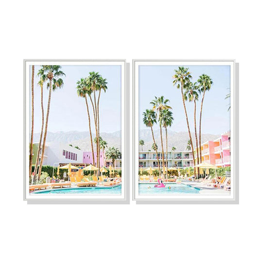 Wall Art 80cmx120cm Saguaro Hotel 2 Sets White Frame Canvas Tristar Online