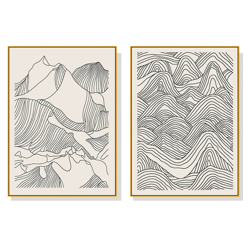 50cmx70cm Line Art Mountain 2 Sets Gold Frame Canvas Wall Art Tristar Online