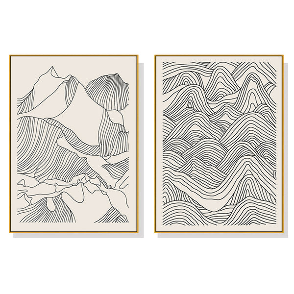 50cmx70cm Line Art Mountain 2 Sets Gold Frame Canvas Wall Art Tristar Online