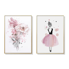 60cmx90cm Dancing Ballerina in Paris 2 Sets Gold Frame Canvas Wall Art Tristar Online