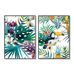 50cmx70cm Toucan and orchid 2 Sets Black Frame Canvas Wall Art Tristar Online