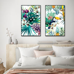 50cmx70cm Toucan and orchid 2 Sets Black Frame Canvas Wall Art Tristar Online