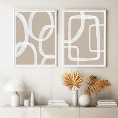 50cmx70cm Abstract White Lines 2 Sets White Frame Canvas Wall Art Tristar Online