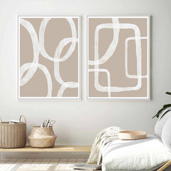 50cmx70cm Abstract White Lines 2 Sets White Frame Canvas Wall Art Tristar Online