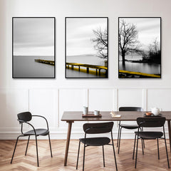 40cmx60cm Calm Lake Bridge Tree Scene 3 Sets Black Frame Canvas Wall Art Tristar Online