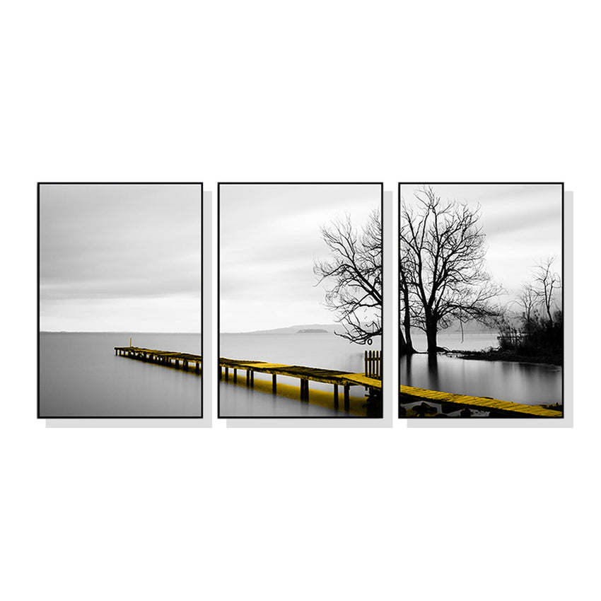 60cmx90cm Calm Lake Bridge Tree Scene 3 Sets Black Frame Canvas Wall Art Tristar Online