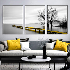 60cmx90cm Calm Lake Bridge Tree Scene 3 Sets Black Frame Canvas Wall Art Tristar Online