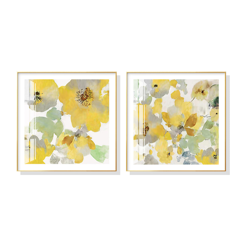 50cmx50cm Yellow Flowers American Style 2 Sets Gold Frame Canvas Wall Art Tristar Online