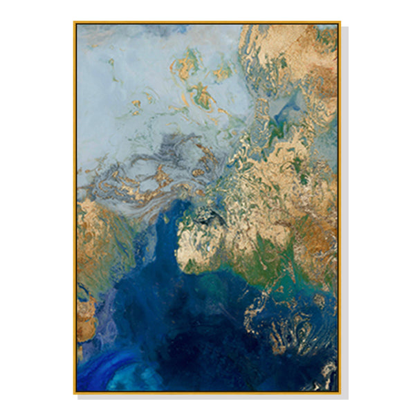 50cmx70cm Marbled Blue Gold Artwork Gold Frame Canvas Wall Art Tristar Online