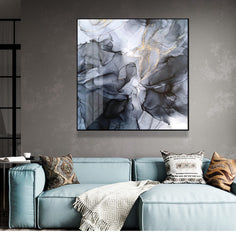 50cmx50cm Marbled Black Grey Black Frame Canvas Wall Art Tristar Online