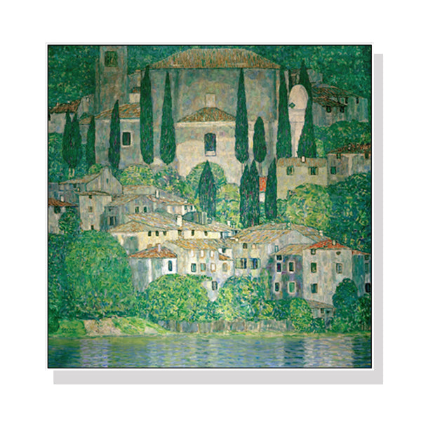 50cmx50cm Kirche In Cassone by Gustav Klimt White Frame Canvas Wall Art Tristar Online