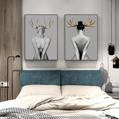 50cmx70cm Girl With Gold Horn 2 Sets Black Frame Canvas Wall Art Tristar Online