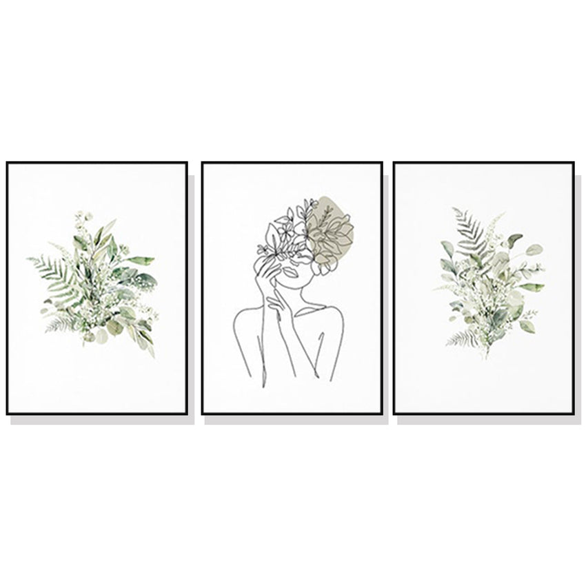 40cmx60cm Botanical Line Girl 3 Sets Black Frame Canvas Wall Art Tristar Online