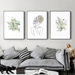 40cmx60cm Botanical Line Girl 3 Sets Black Frame Canvas Wall Art Tristar Online