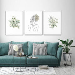 40cmx60cm Botanical Line Girl 3 Sets Black Frame Canvas Wall Art Tristar Online