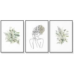 50cmx70cm Botanical Line Girl 3 Sets Black Frame Canvas Wall Art Tristar Online