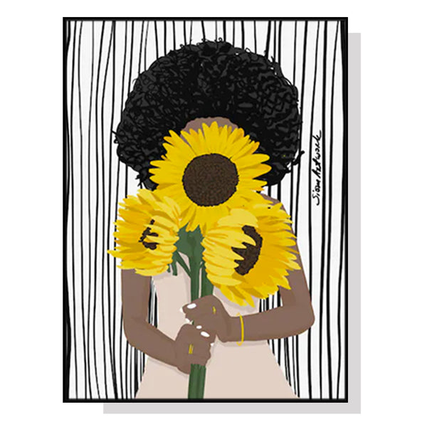 50cmx70cm African Woman Sunflower Black Frame Canvas Wall Art Tristar Online