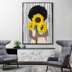 50cmx70cm African Woman Sunflower Black Frame Canvas Wall Art Tristar Online