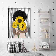 50cmx70cm African Woman Sunflower Black Frame Canvas Wall Art Tristar Online